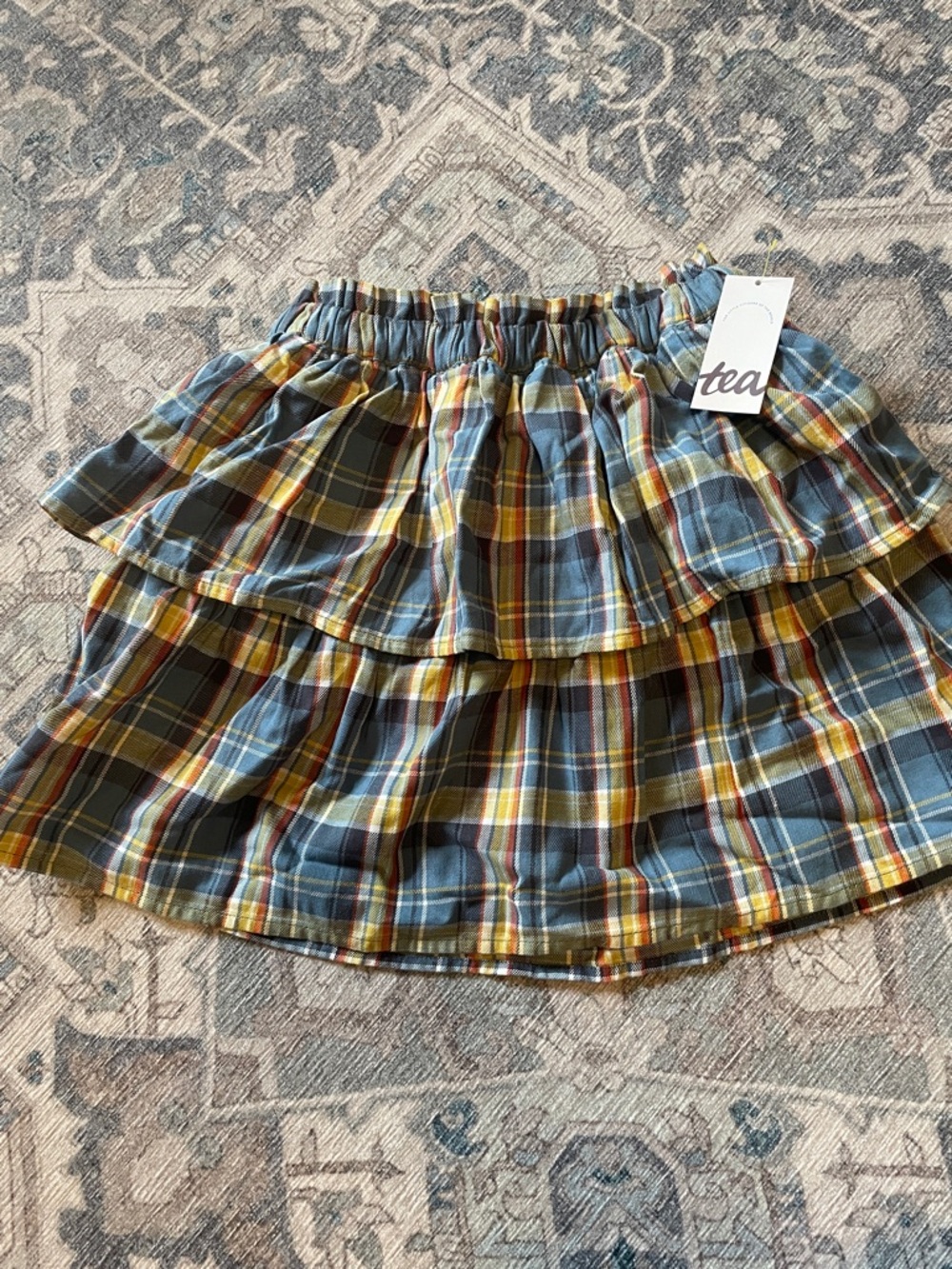 Tea Collection Blue and Yellow Plaid Tiered Mini Skirt